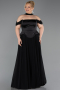 Robe de Soirée Grande Taille Longue Mousseline Noir ABU5551