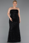 Robe De Soirée Grande Taille Longue Perlé Noir ABU6346