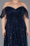 Robe De Soirée Grande Taille Longue Perlé Bleu Marine ABU6347
