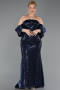 Robe De Soirée Grande Taille Longue Squameuse Bleu Marine ABU6312