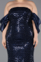 Robe De Soirée Grande Taille Longue Squameuse Bleu Marine ABU6312