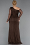 Robe De Soirée Grande Taille Longue Dantelle Brun ABU6339