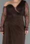 Robe De Soirée Grande Taille Longue Dantelle Brun ABU6339