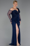 Robe De Soirée Grande Taille Longue Dantelle Bleu Marine ABU6339