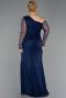 Robe De Soirée Grande Taille Longue Dantelle Bleu Marine ABU6339