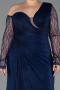 Robe De Soirée Grande Taille Longue Dantelle Bleu Marine ABU6339
