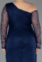 Robe De Soirée Grande Taille Longue Dantelle Bleu Marine ABU6339