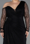 Robe De Soirée Grande Taille Longue Dantelle Noir ABU6339