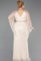 Robe de Soirée Grande Taille Longue Perlé Beige ABU6350