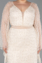 Robe de Soirée Grande Taille Longue Perlé Beige ABU6350