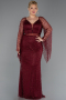 Robe de Soirée Grande Taille Longue Perlé Rouge Bordeaux ABU6350