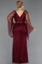 Robe de Soirée Grande Taille Longue Perlé Rouge Bordeaux ABU6350