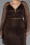 Robe De Soirée Grande Taille Longue Perlé Brun ABU6350