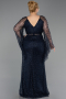 Robe De Soirée Grande Taille Longue Perlé Bleu Marine ABU6350