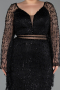 Robe De Soirée Grande Taille Longue Perlé Noir ABU6350