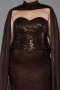 Robe de Soirée Grande Taille Longue Dantelle Brun ABU6361