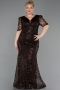 Robe de Soirée Grande Taille Longue Perlé Brun ABU6334