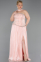 Robe De Soirée Grande Taille Longue Mousseline Saumon ABU5793