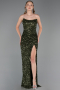 Robe de Soirée Longue Squameuse Kaki ABU6218