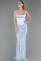 Robe Queue de Poisson Longue Perlé Bleu clair ABU6315