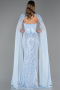 Robe Queue de Poisson Longue Perlé Bleu clair ABU6315