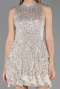 Robe De Soirée Courte Squameuse Beige ABK2671
