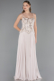 Robe de Soirée Longue Mousseline Beige ABU5931