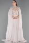 Robe de Soirée Longue Mousseline Beige ABU5931