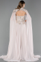 Robe de Soirée Longue Mousseline Beige ABU5931