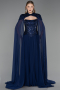 Robe de Soirée Longue Mousseline Bleu Marine ABU5931