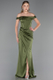 Robe de Soirée Longue Satin Kaki ABU5976