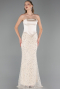 Robe de Soirée Longue Perlé Beige ABU6358