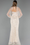 Robe de Soirée Longue Perlé Beige ABU6358