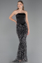 Robe de Soirée Longue Perlé Noir ABU6358