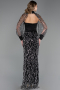 Robe de Soirée Longue Perlé Noir ABU6358