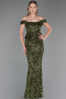 Robe de Soirée Longue Squameuse Kaki ABU6359