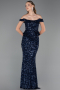 Robe de Soirée Longue Squameuse Bleu Marine ABU6359