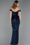 Robe de Soirée Longue Squameuse Bleu Marine ABU6359