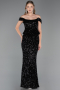 Robe de Soirée Longue Squameuse Noir ABU6359