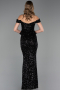 Robe de Soirée Longue Squameuse Noir ABU6359