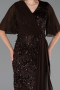 Robe De Soirée Grande Taille Longue Squameuse Brun ABU6373