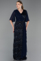 Robe De Soirée Grande Taille Longue Squameuse Bleu Marine ABU6373