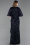 Robe De Soirée Grande Taille Longue Squameuse Bleu Marine ABU6373