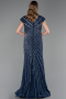 Robe De Fiançailles Grande Taille Longue Perlé Bleu Marine ABU5444