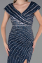 Robe De Fiançailles Grande Taille Longue Perlé Bleu Marine ABU5444