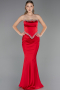 Robe Queue de Poisson Longue Satin Rouge ABU5644