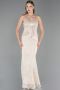 Robe de Soirée Longue Dantelle Beige ABU6360