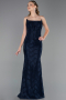 Robe de Soirée Longue Dantelle Bleu Marine ABU6375