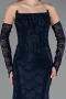 Robe de Soirée Longue Dantelle Bleu Marine ABU6375