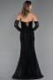 Robe de Soirée Longue Dantelle Noir ABU6375